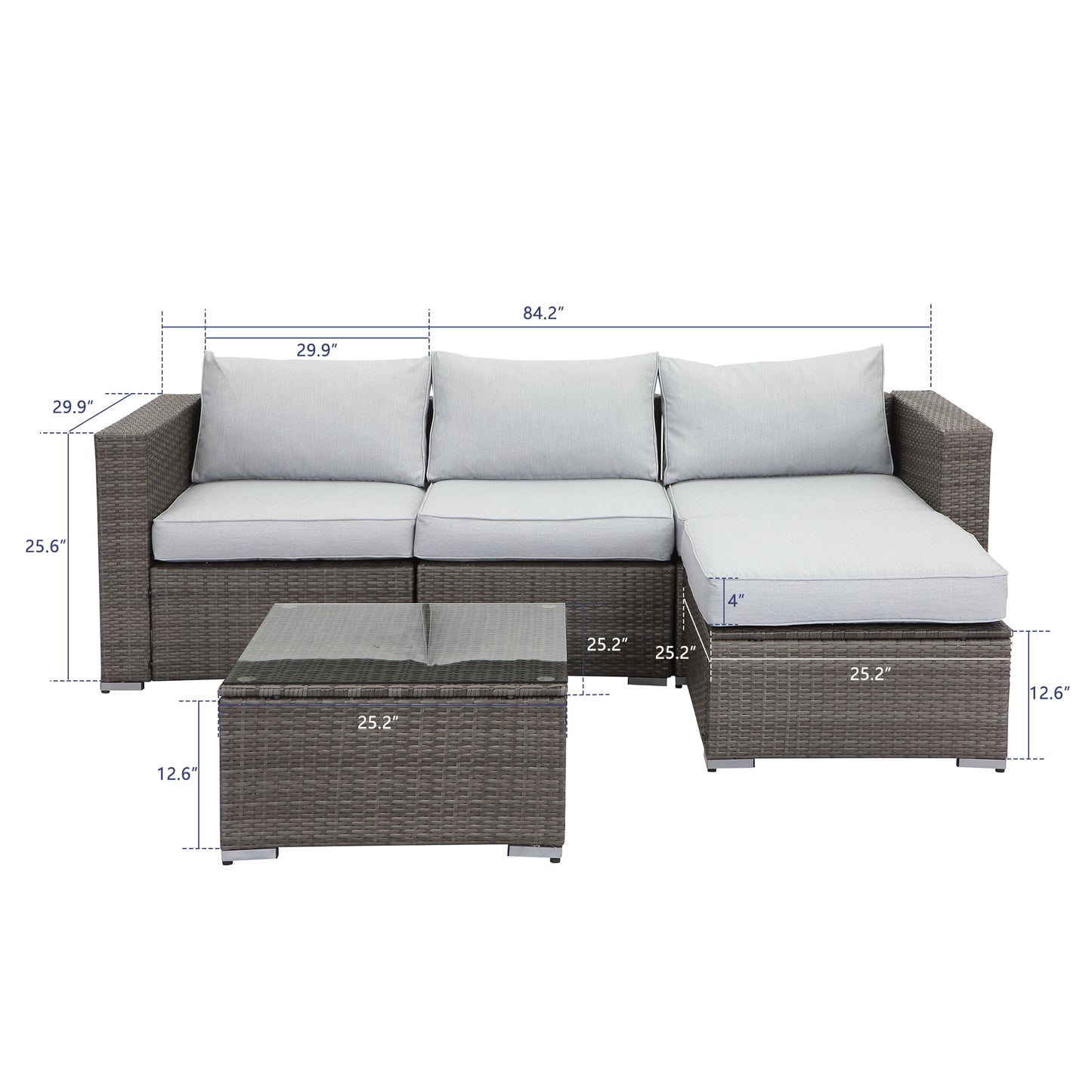 5 PCS Outdoor Patio PE Rattan Wicker Sofa with Ottoman