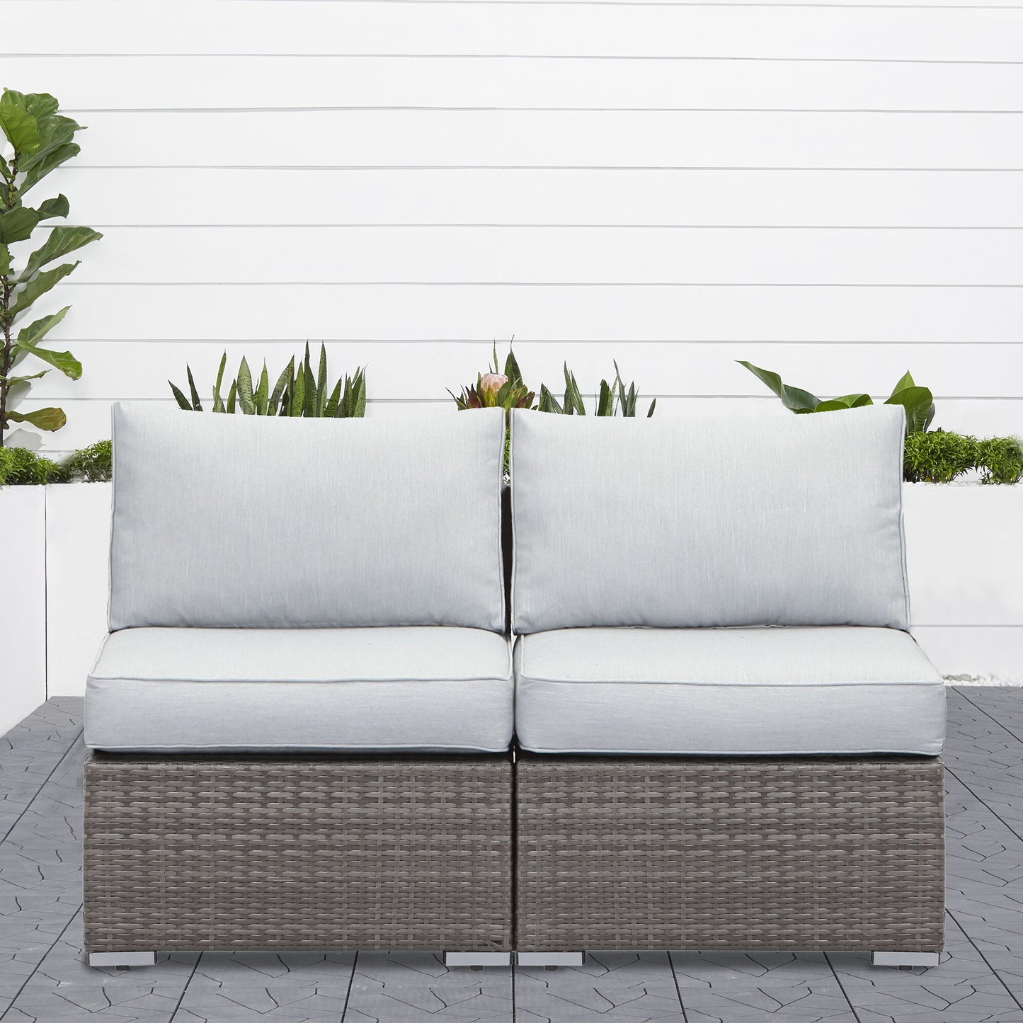 2 Pieces Outdoor Wicker Armless Sofa