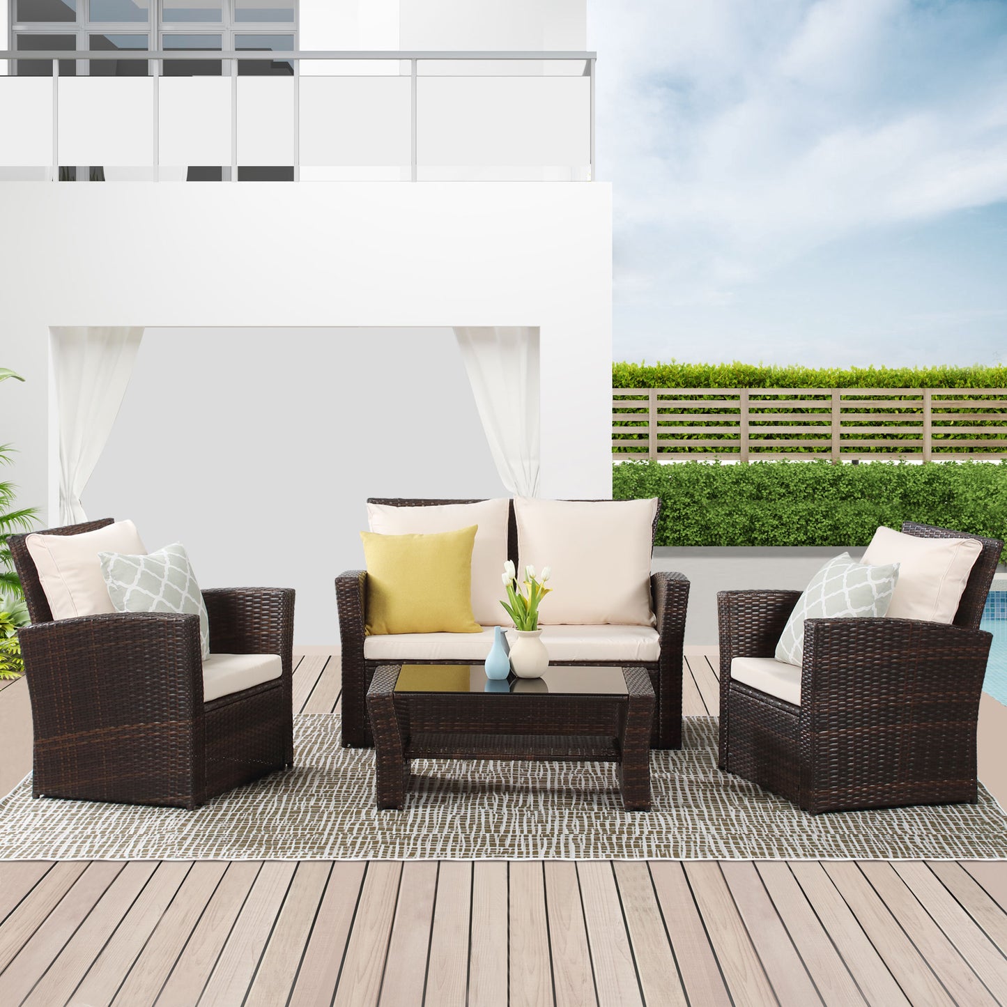 4 Piece Wicker Conversation Set
