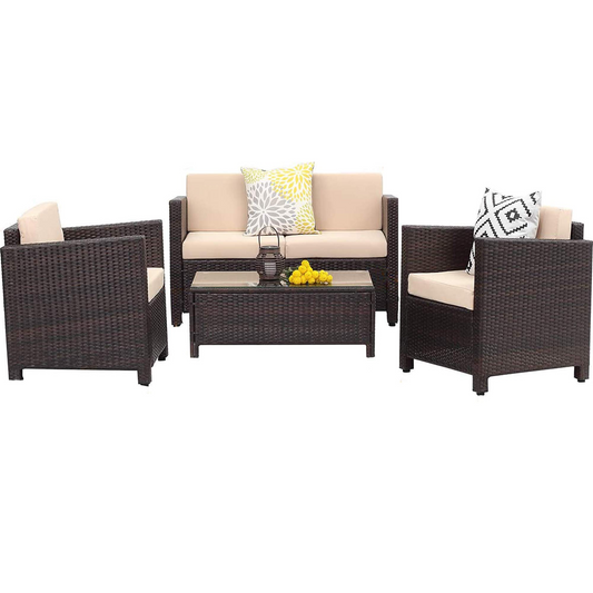 4 Pieces Wicker Sofa Set with Cushion