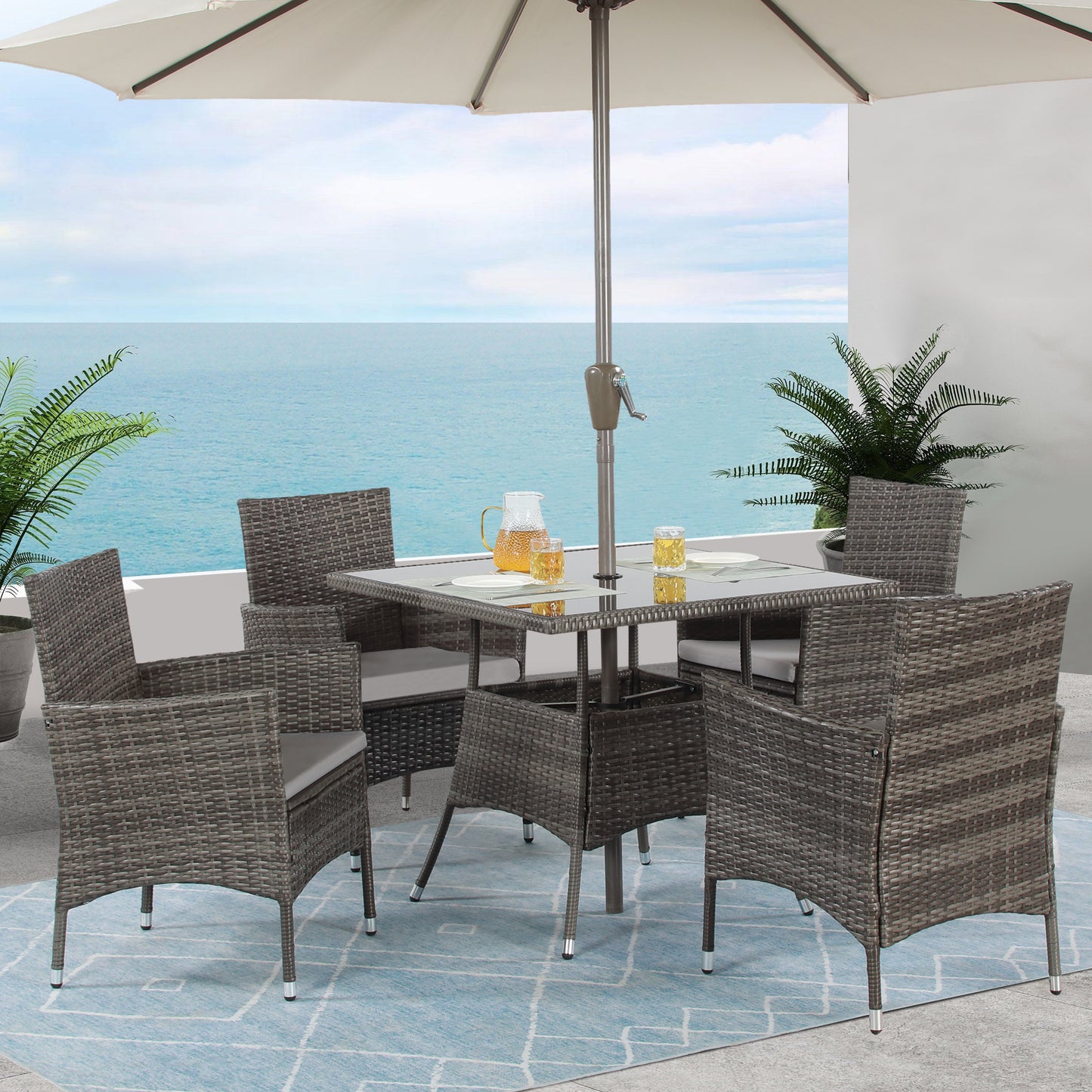 5 Pieces Wicker Patio Dining Set