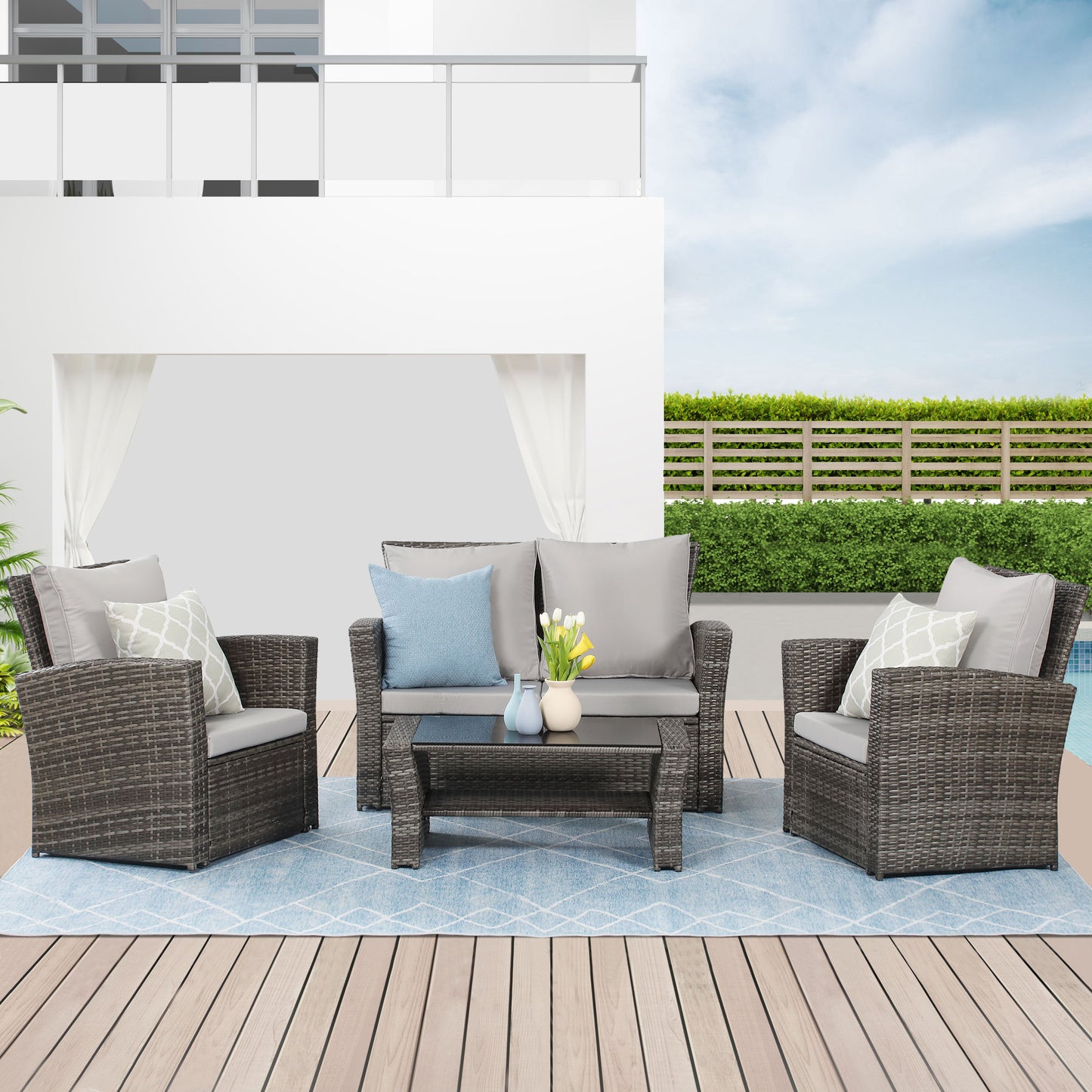 4 Piece Wicker Conversation Set