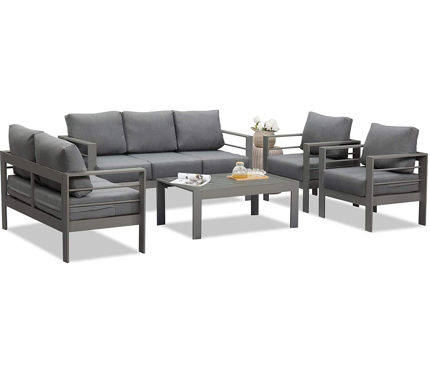 4 Piece Aluminum Sectional Sofa with Single Chair
