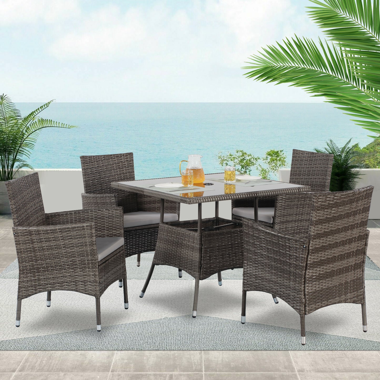 5 Pieces Wicker Patio Dining Set