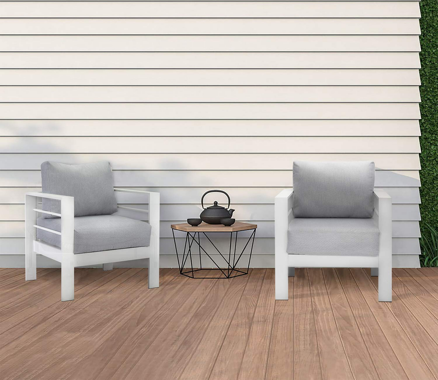 2 Pieces Patio Furniture Aluminum Armchair