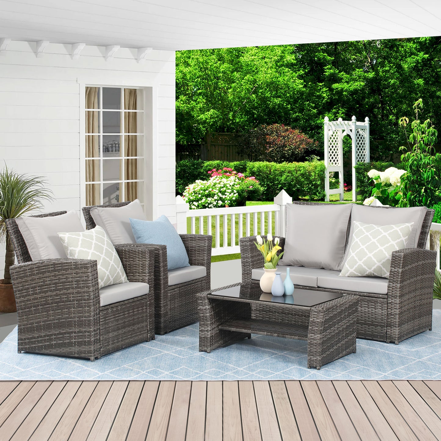 4 Piece Wicker Conversation Set