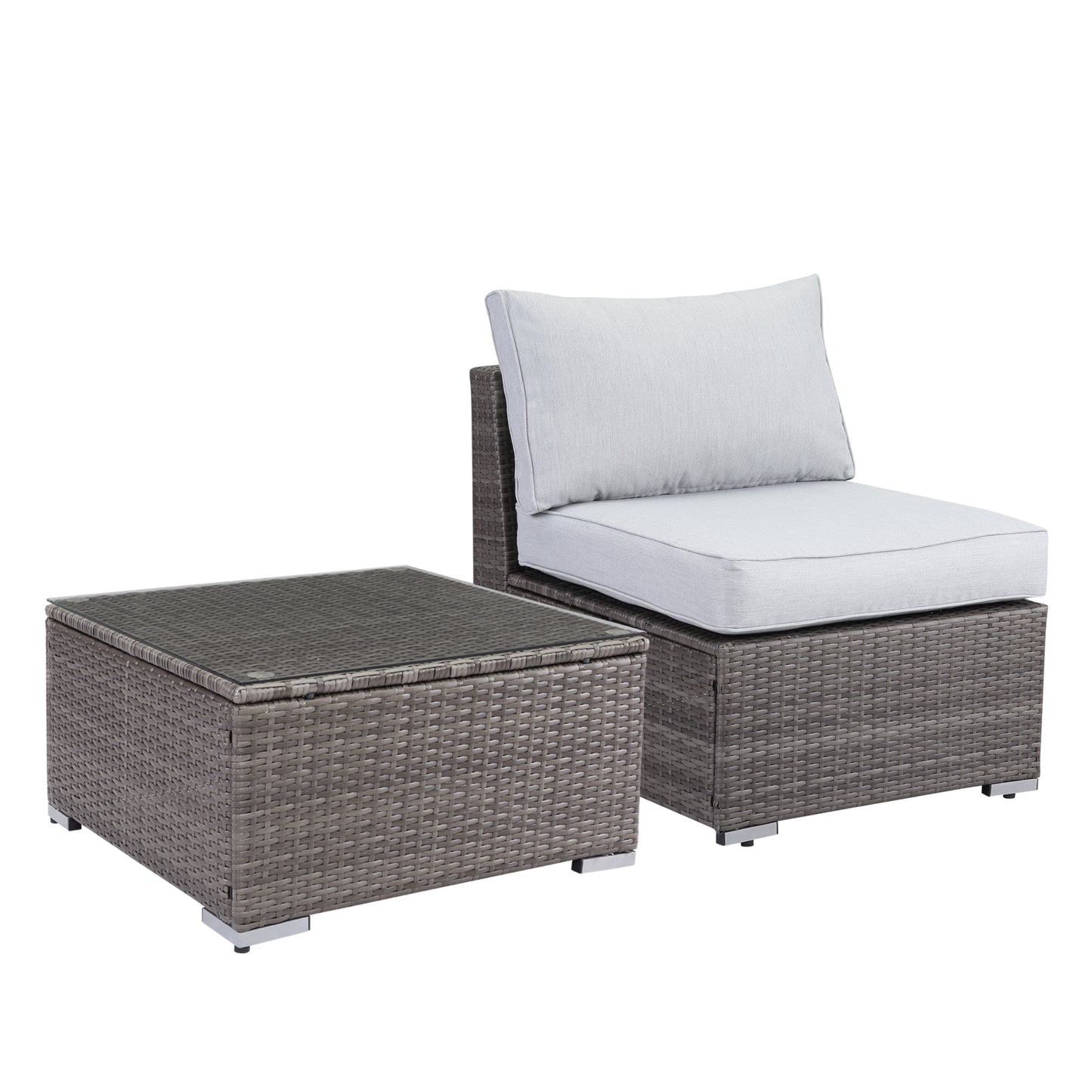 Outdoor Patio All Weather Wicker Single Sofa & Glass Coffee Table
