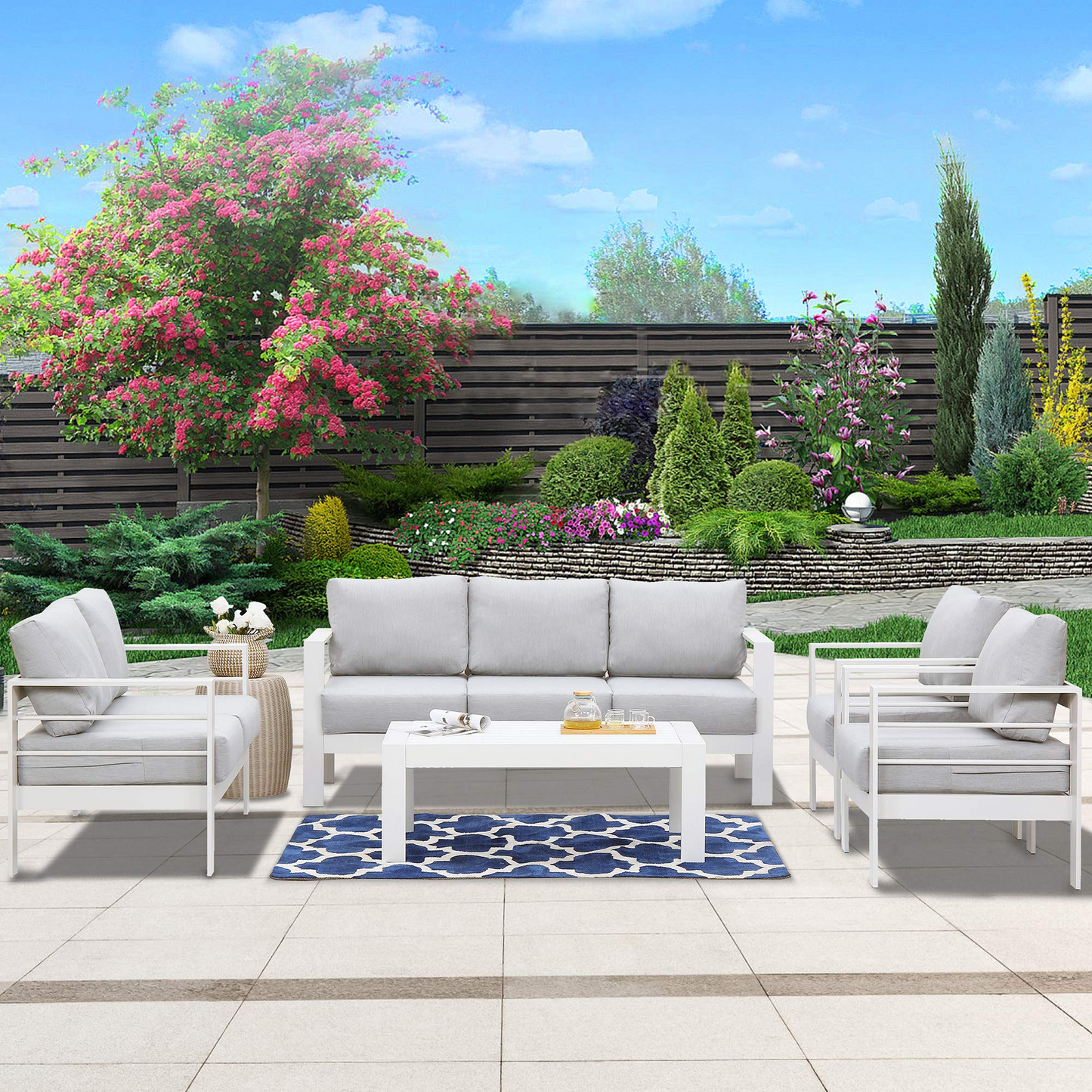 4 Piece Aluminum Sectional Sofa with Single Chair