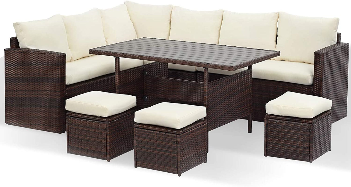 7 PCS Outdoor Dining Table Chair with Ottoman