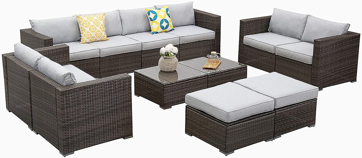 12 PCS Outdoor Patio PE Rattan Wicker Sofa with Ottoman