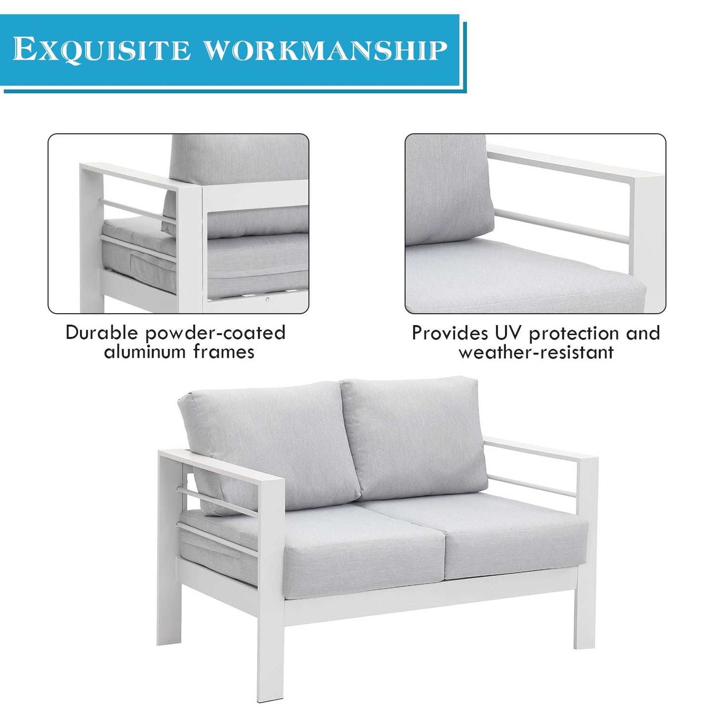 4 Piece Aluminum Sectional Sofa with Single Chair