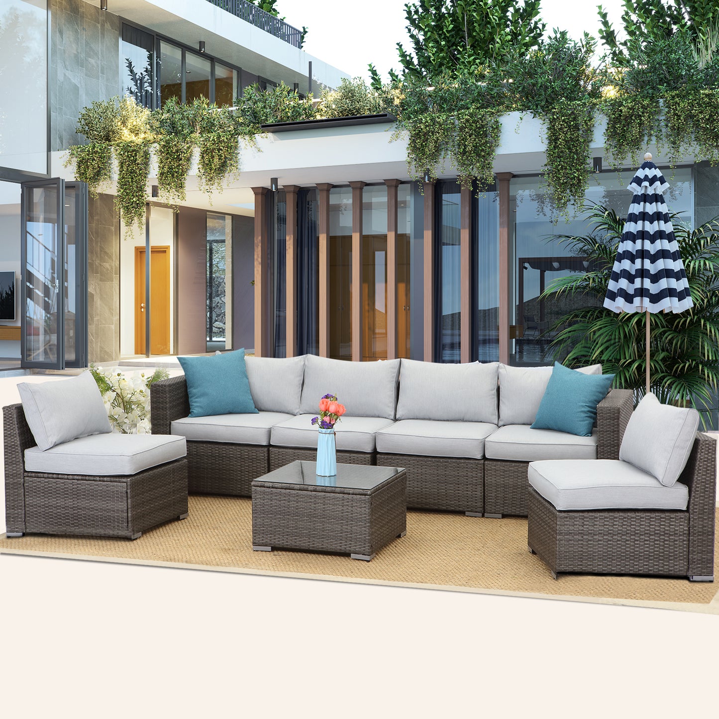 7 Piece Outdoor Sectional Sofa Set