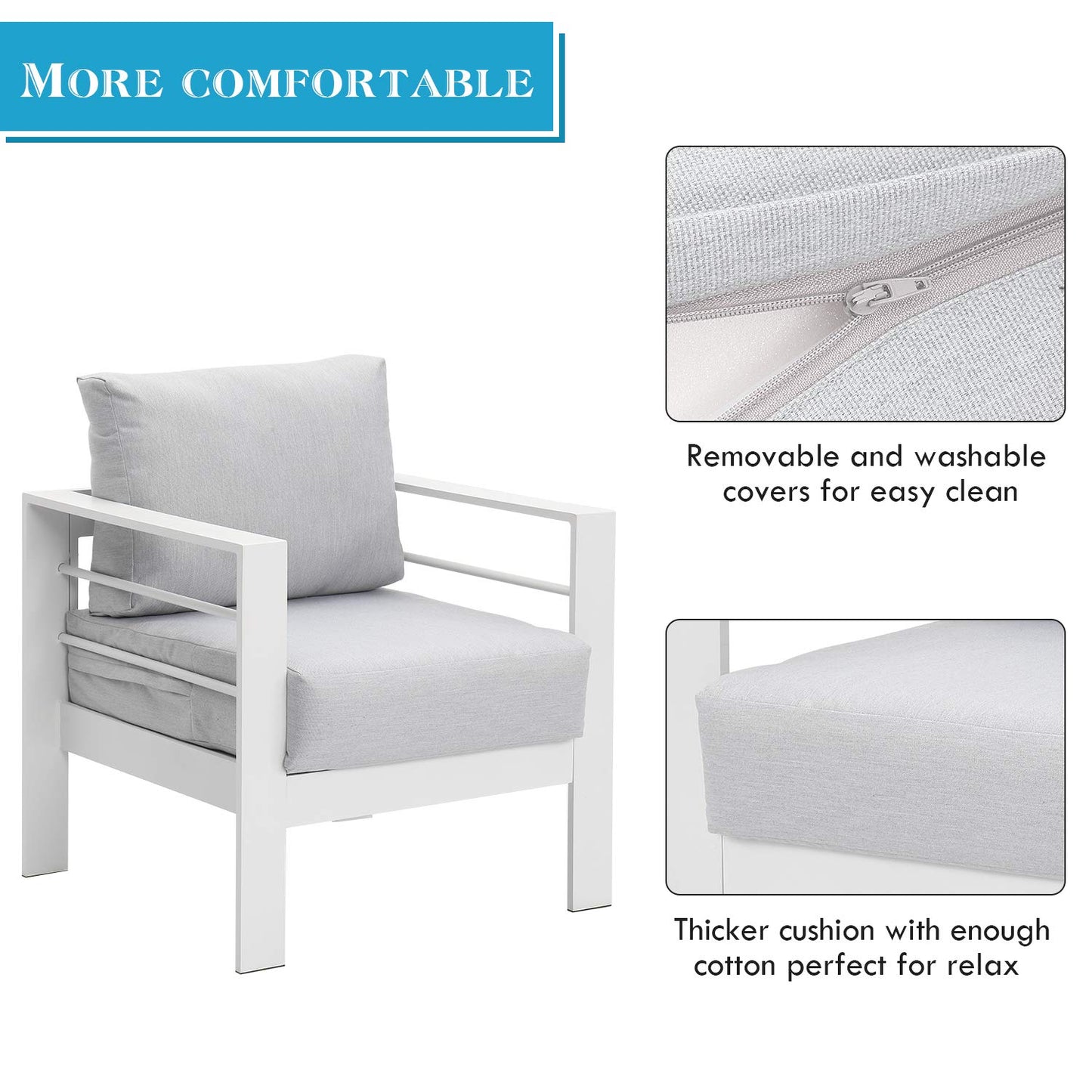 4 Piece Aluminum Sectional Sofa with Single Chair