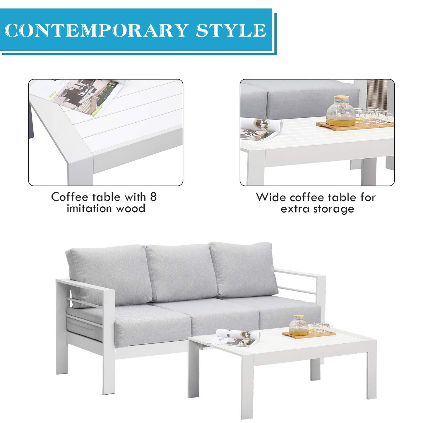 4 Piece Aluminum Sectional Sofa with Single Chair