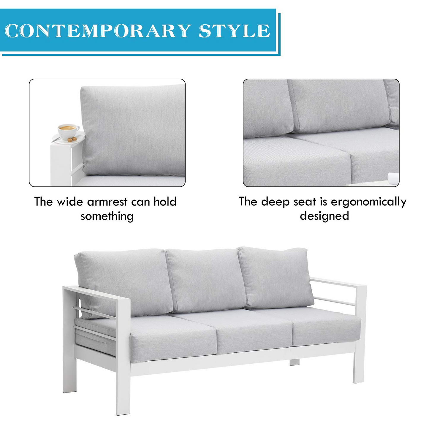 Patio Furniture 3 Seats Aluminum Sofa