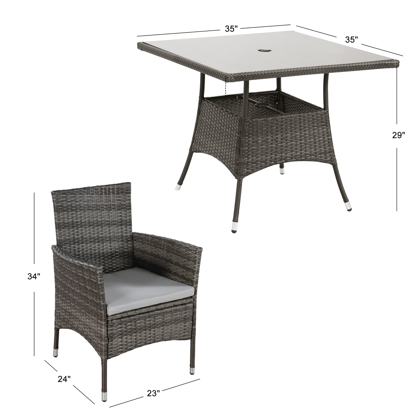 5 Pieces Wicker Patio Dining Set