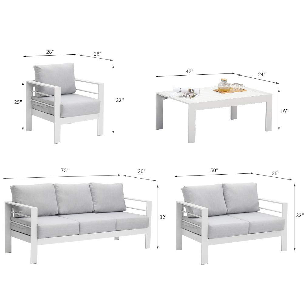 4 Piece Aluminum Sectional Sofa with Single Chair