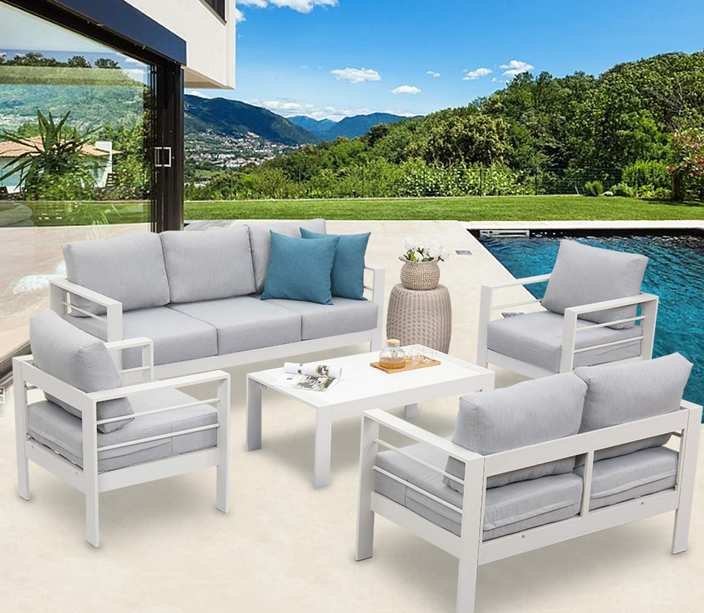 2 Pieces Patio Furniture Aluminum Armchair