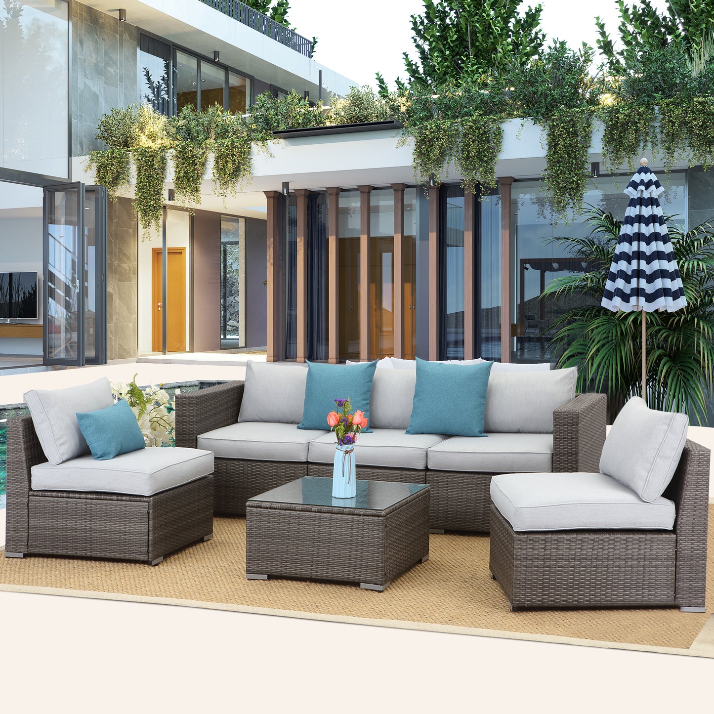 6 Piece Outdoor Sectional Furniture Set