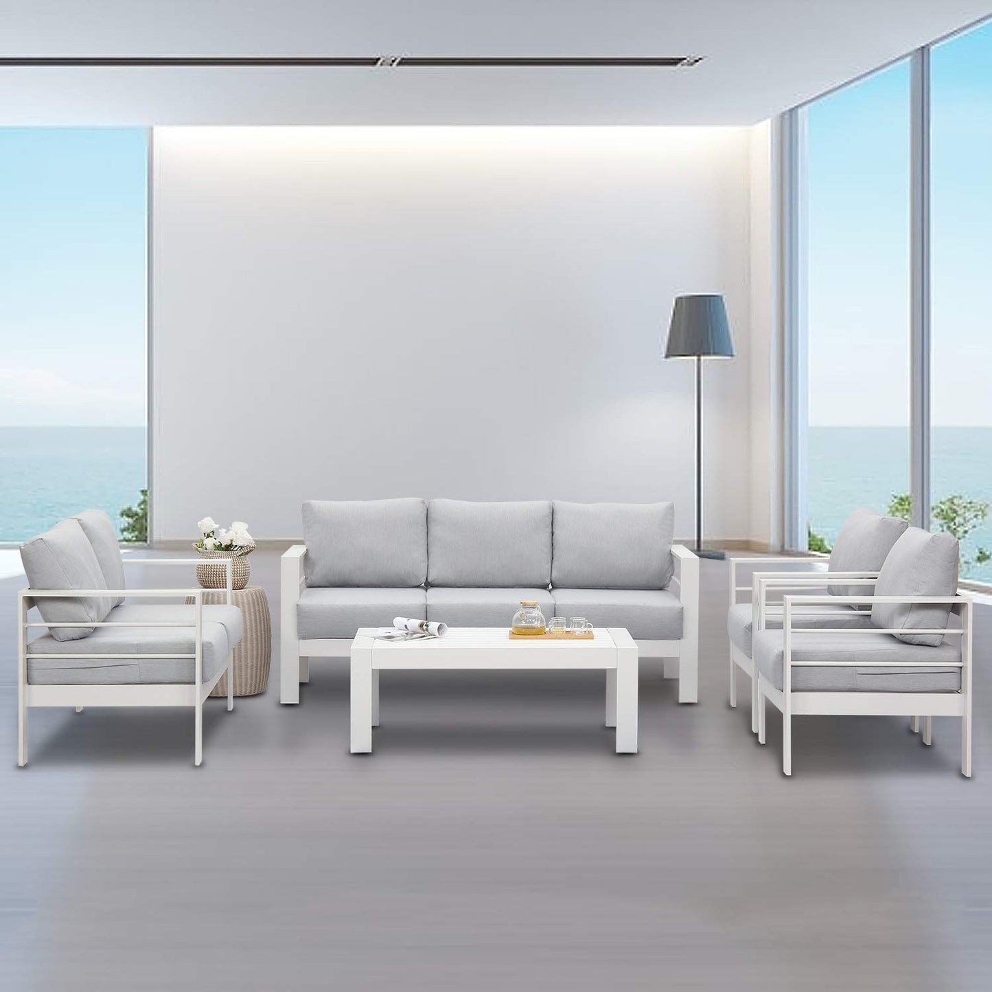 4 Piece Aluminum Sectional Sofa with Single Chair