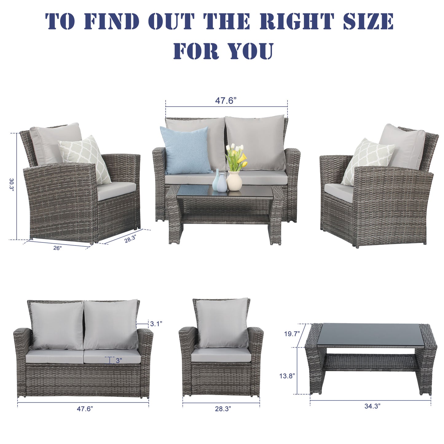 4 Piece Wicker Conversation Set