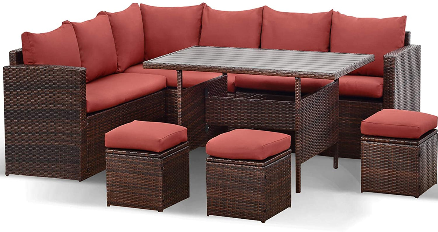 7 PCS Outdoor Dining Table Chair with Ottoman
