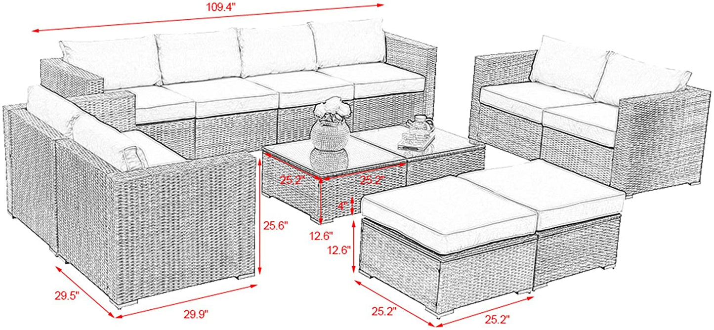 12 PCS Outdoor Patio PE Rattan Wicker Sofa with Ottoman