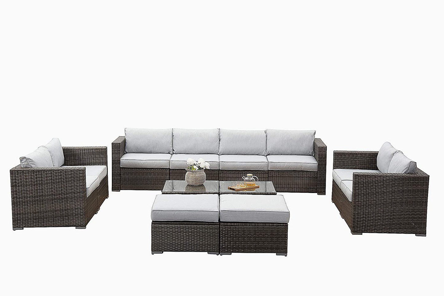 12 PCS Outdoor Patio PE Rattan Wicker Sofa with Ottoman