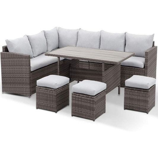 7 PCS Outdoor Dining Table Chair with Ottoman