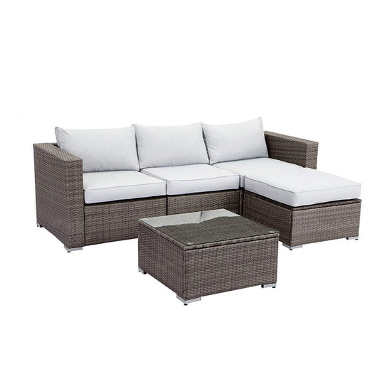 5 PCS Outdoor Patio PE Rattan Wicker Sofa with Ottoman