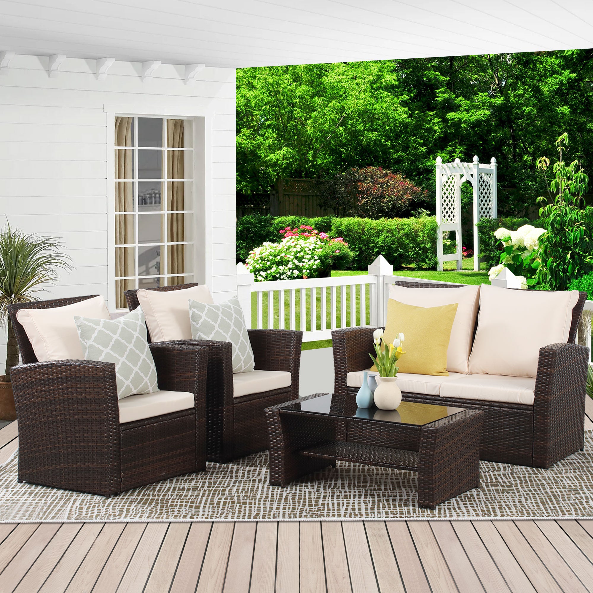 4 piece wicker online patio set