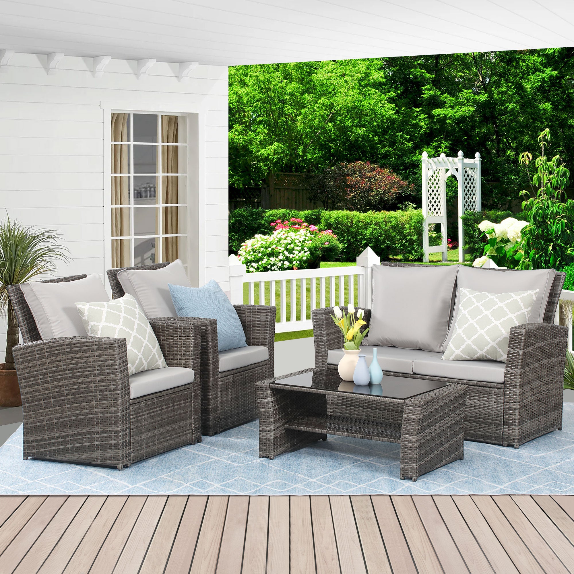 4 piece best sale garden rattan set