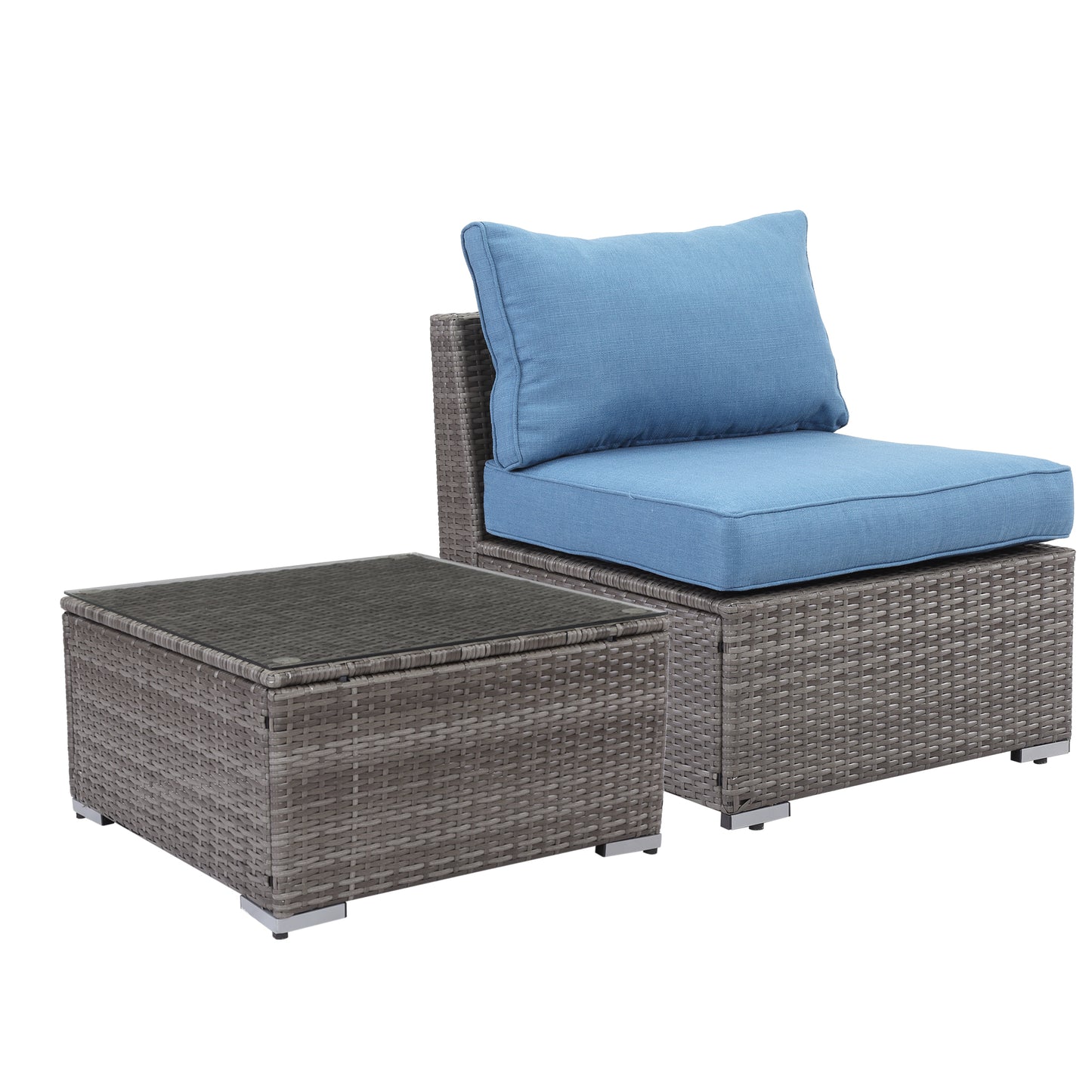 Outdoor Patio All Weather Wicker Single Sofa & Glass Coffee Table