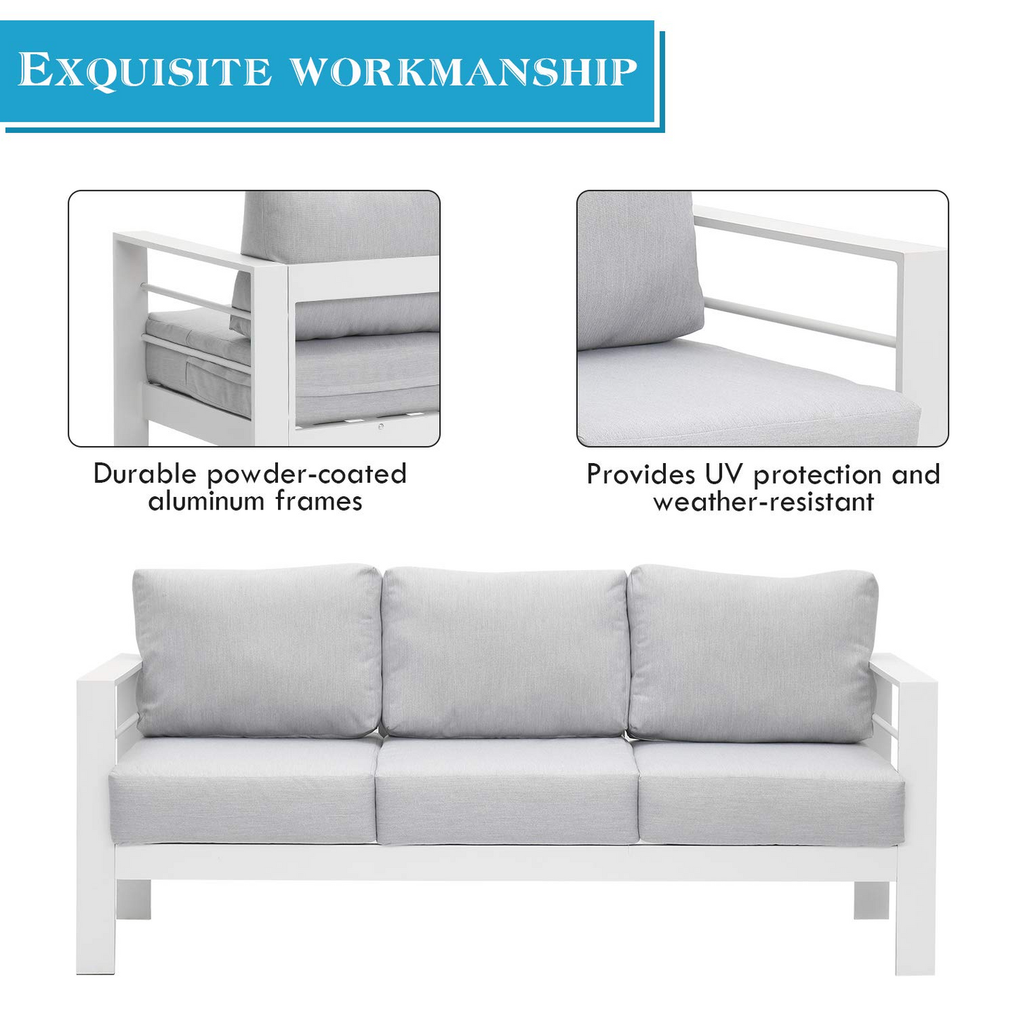 Patio Furniture 3 Seats Aluminum Sofa
