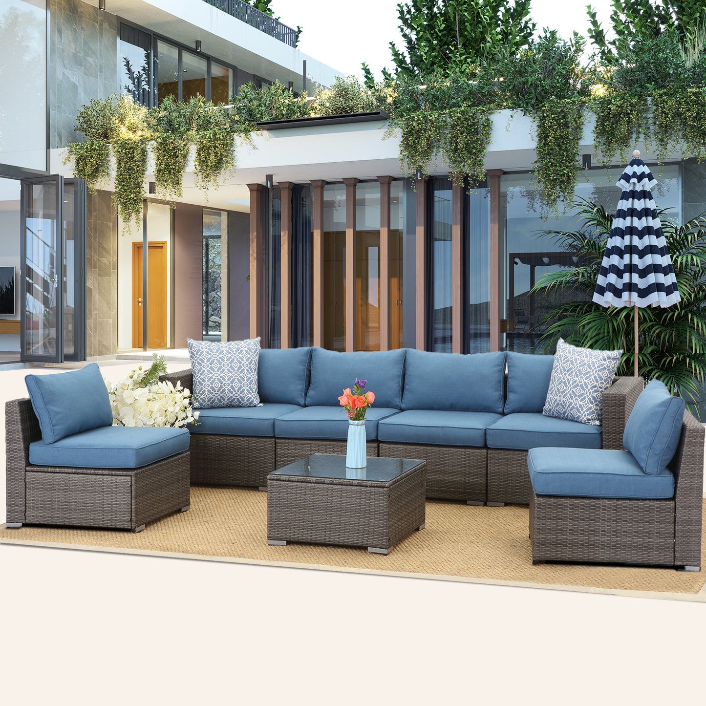 7 Piece Outdoor Sectional Sofa Set