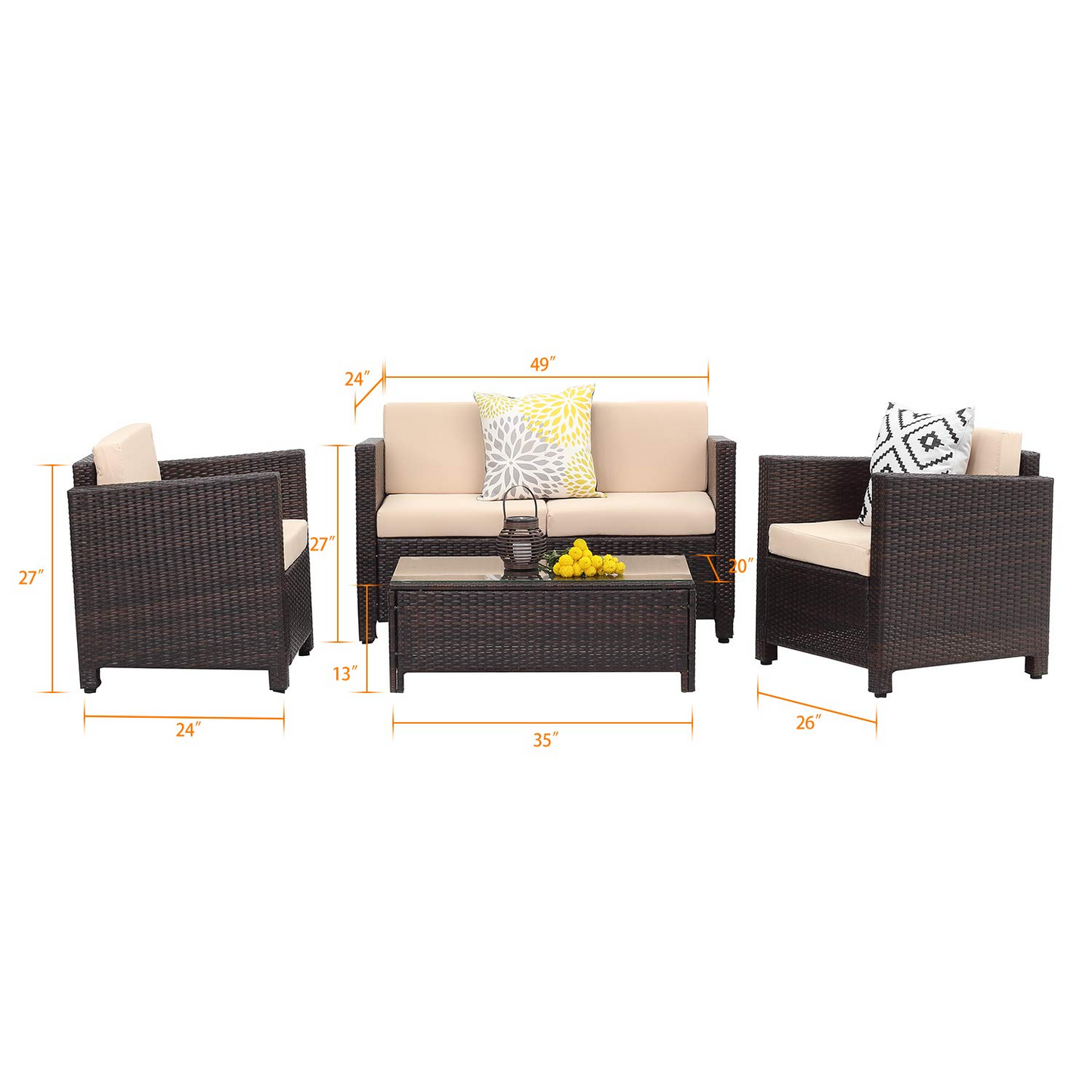4 Pieces Wicker Sofa Set with Cushion