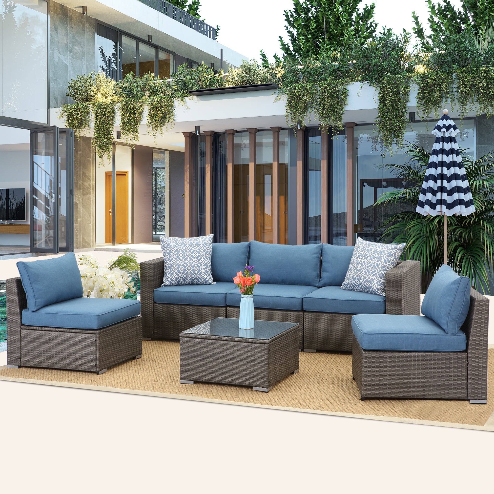 Wicker sectional best sale patio set