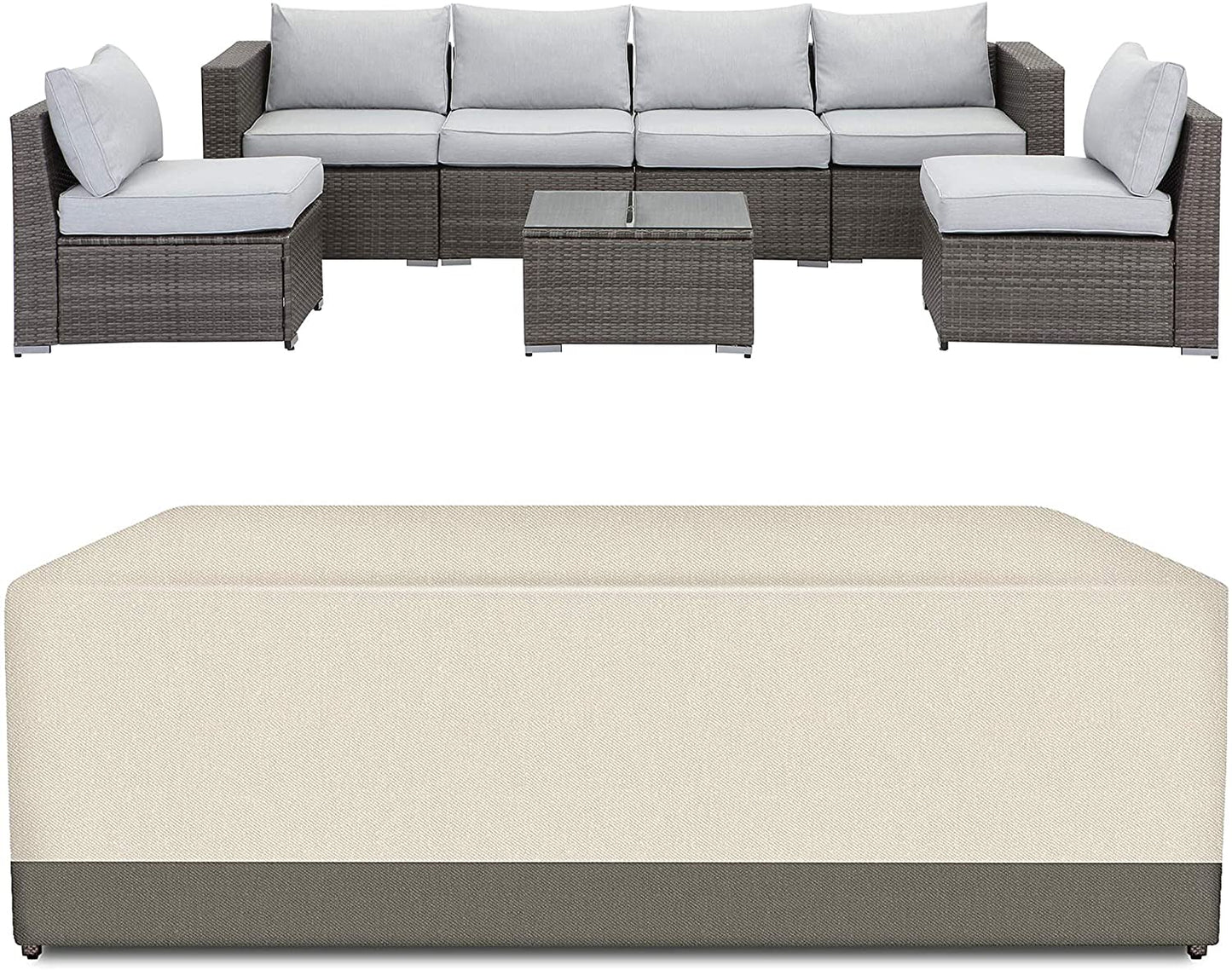 Patio Furniture Set Cover, Rectangular,124 X 63 X 27 inches, Beige